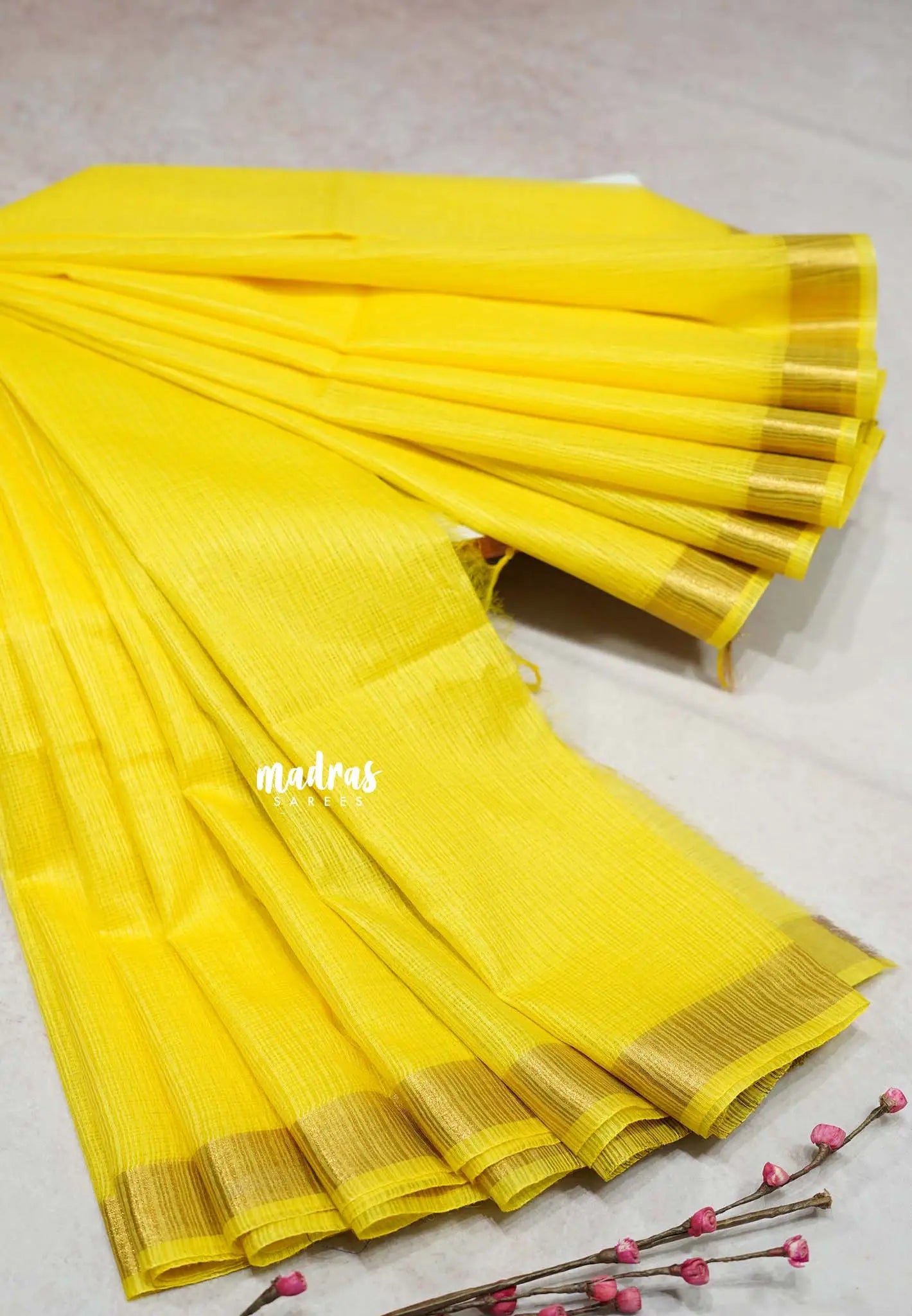 Lemon yellow - Shalini Premium kota cotton and silk blend Saree with Ghiccha pallu