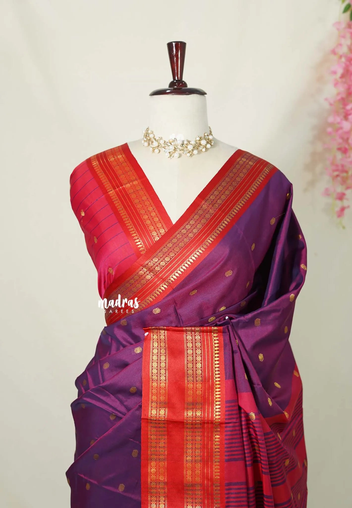 Mulberry Purple - Sico Gadwal semi silk cotton saree with Rettapet Rudraksham Border - Best for Wedding Functions