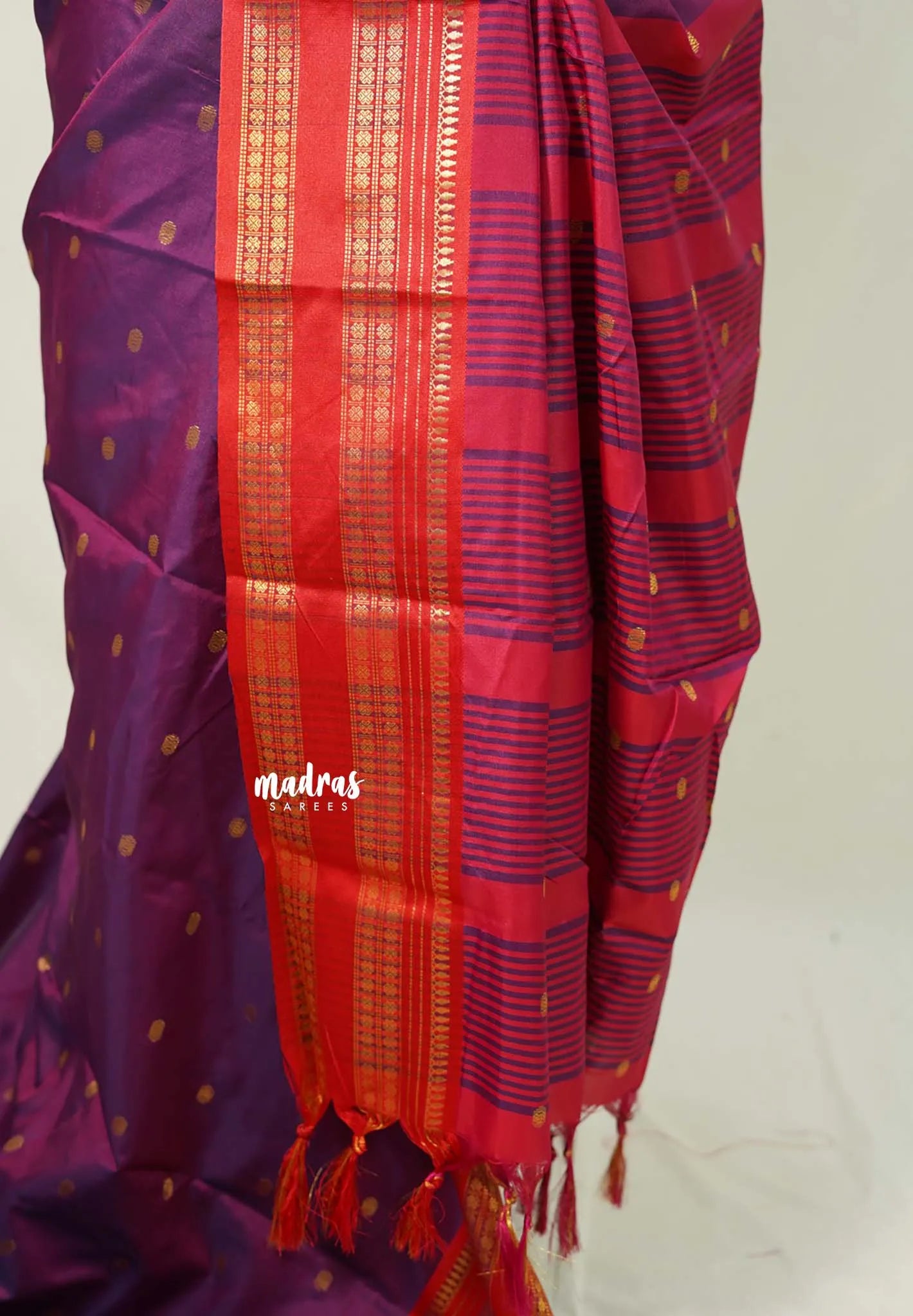 Mulberry Purple - Sico Gadwal semi silk cotton saree with Rettapet Rudraksham Border - Best for Wedding Functions