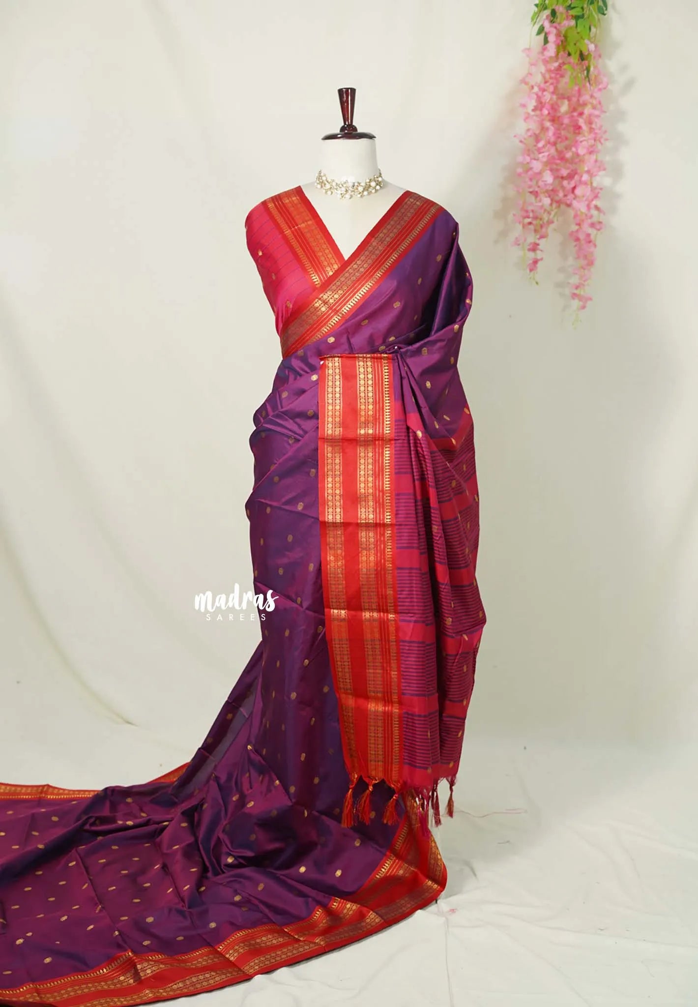 Mulberry Purple - Sico Gadwal semi silk cotton saree with Rettapet Rudraksham Border - Best for Wedding Functions