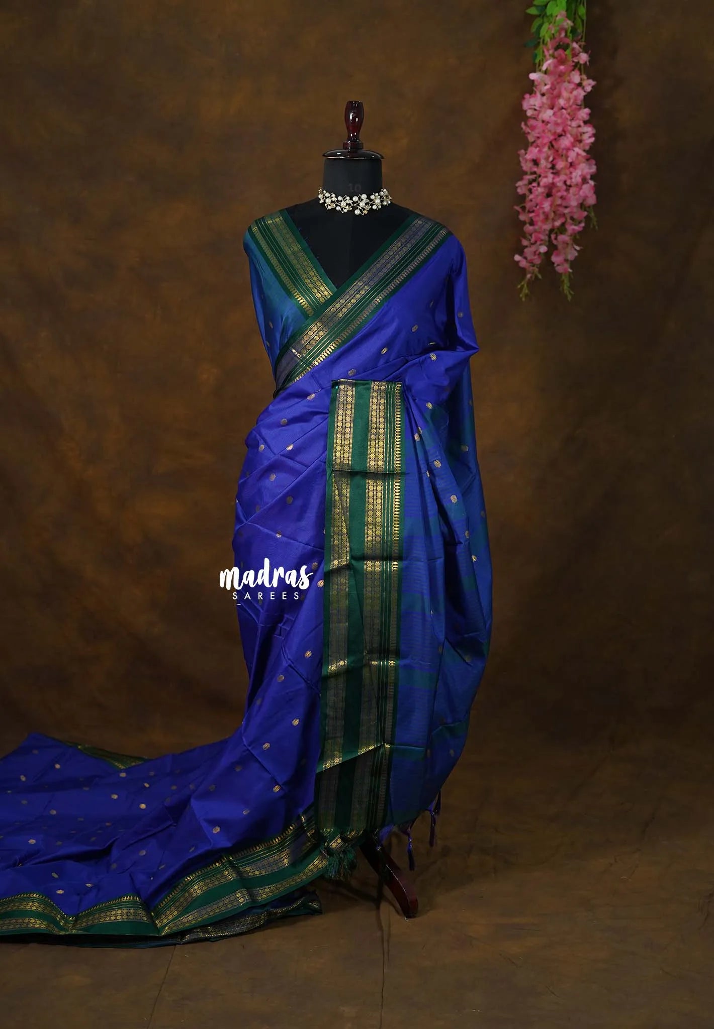 MS Amma Blue - Sico Gadwal Rettapet Border Saree with Buttas - Best for Wedding Functions