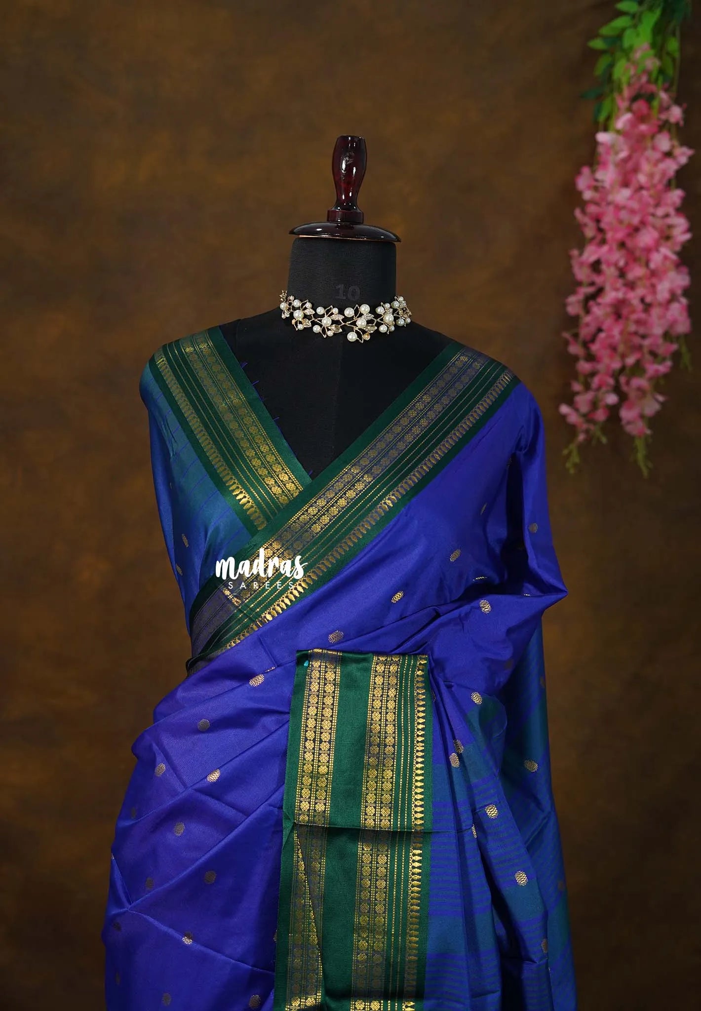 MS Amma Blue - Sico Gadwal Rettapet Border Saree with Buttas - Best for Wedding Functions