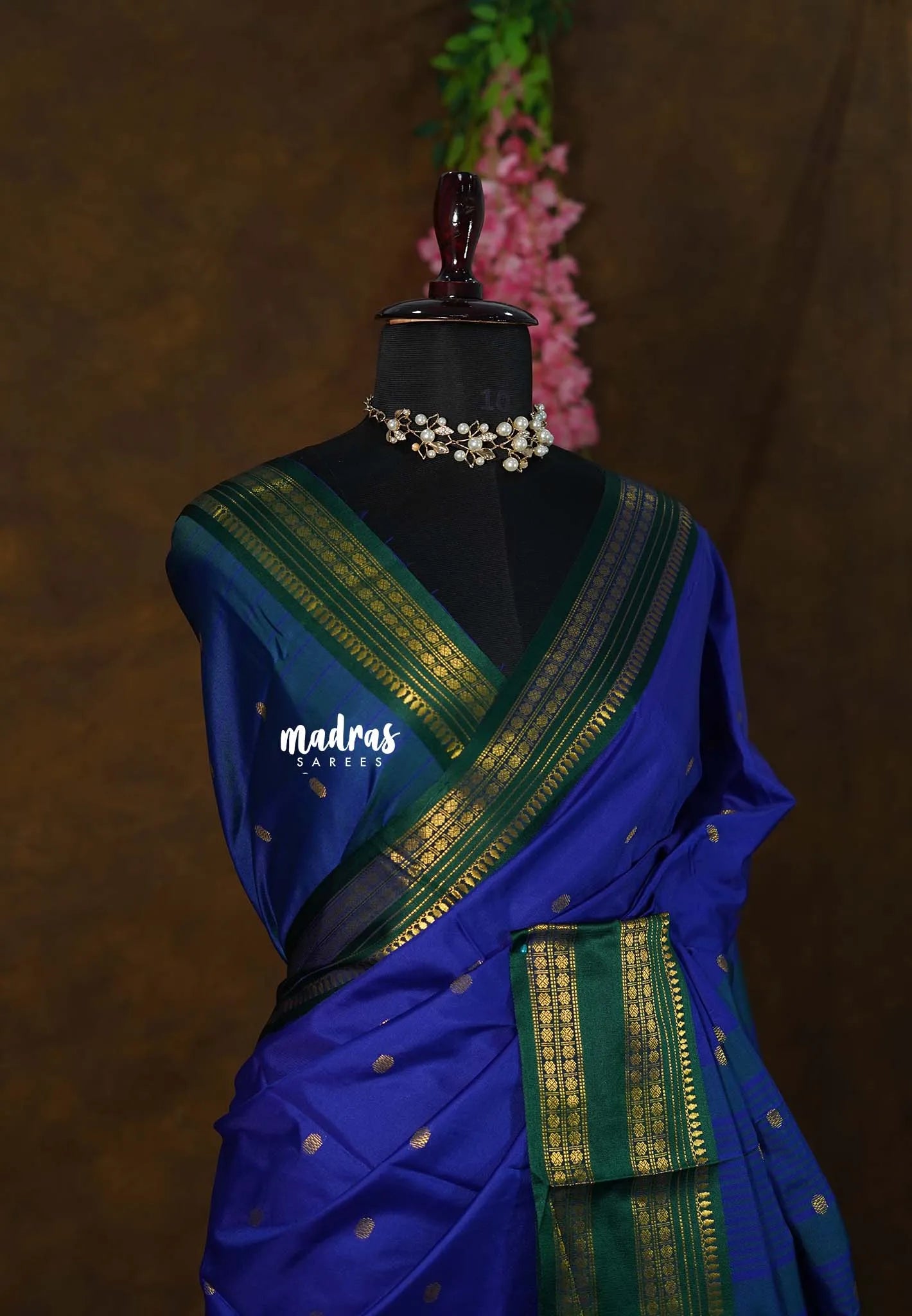 MS Amma Blue - Sico Gadwal Rettapet Border Saree with Buttas - Best for Wedding Functions