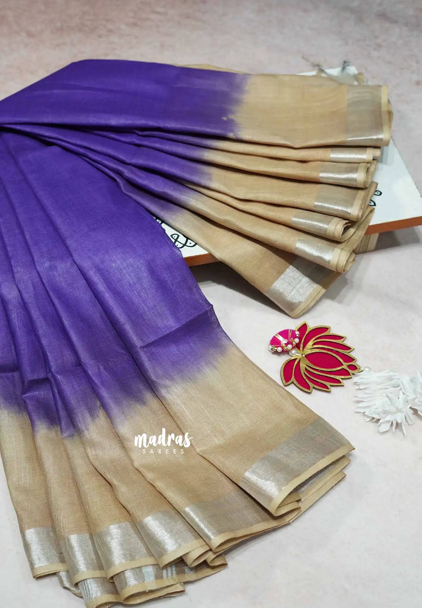 Purple - Soft linen cotton Saree with gradient colors