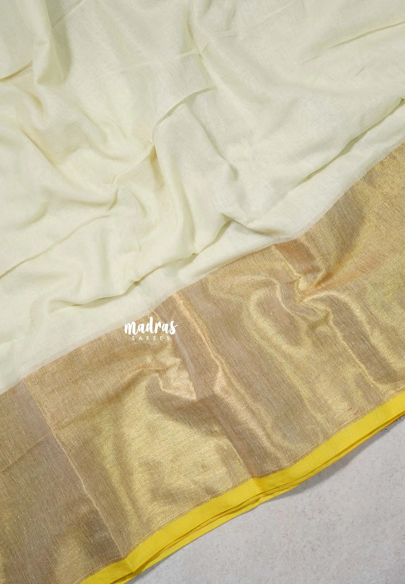 Ivory Cream - Soft Mul cotton saree with Tissue Border No Blouse - Perfect for Evening party | Reception