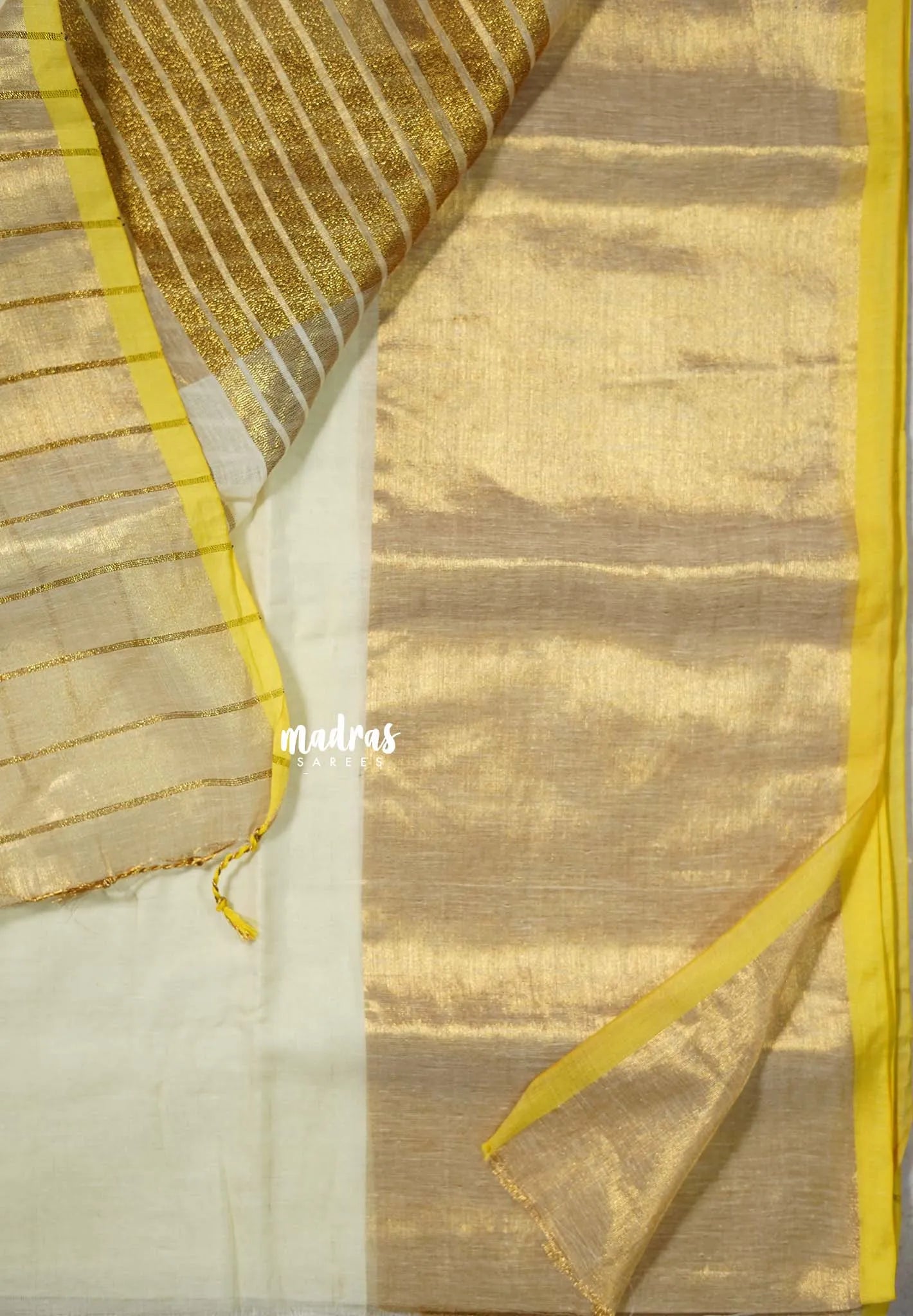 Ivory Cream - Soft Mul cotton saree with Tissue Border No Blouse - Perfect for Evening party | Reception