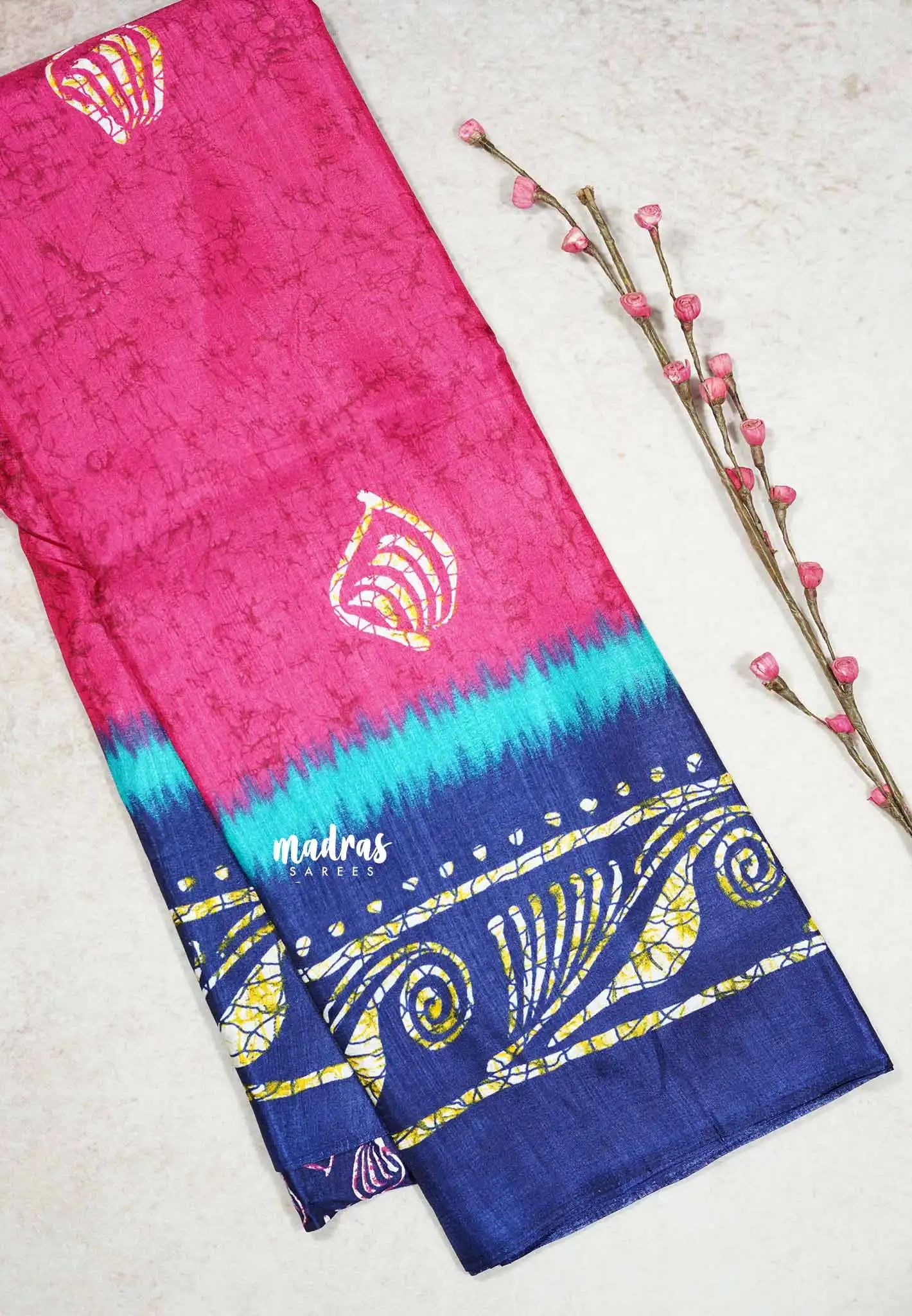 Rani Pink - Uniform sarees Malgudi printed silk cotton with batik prints