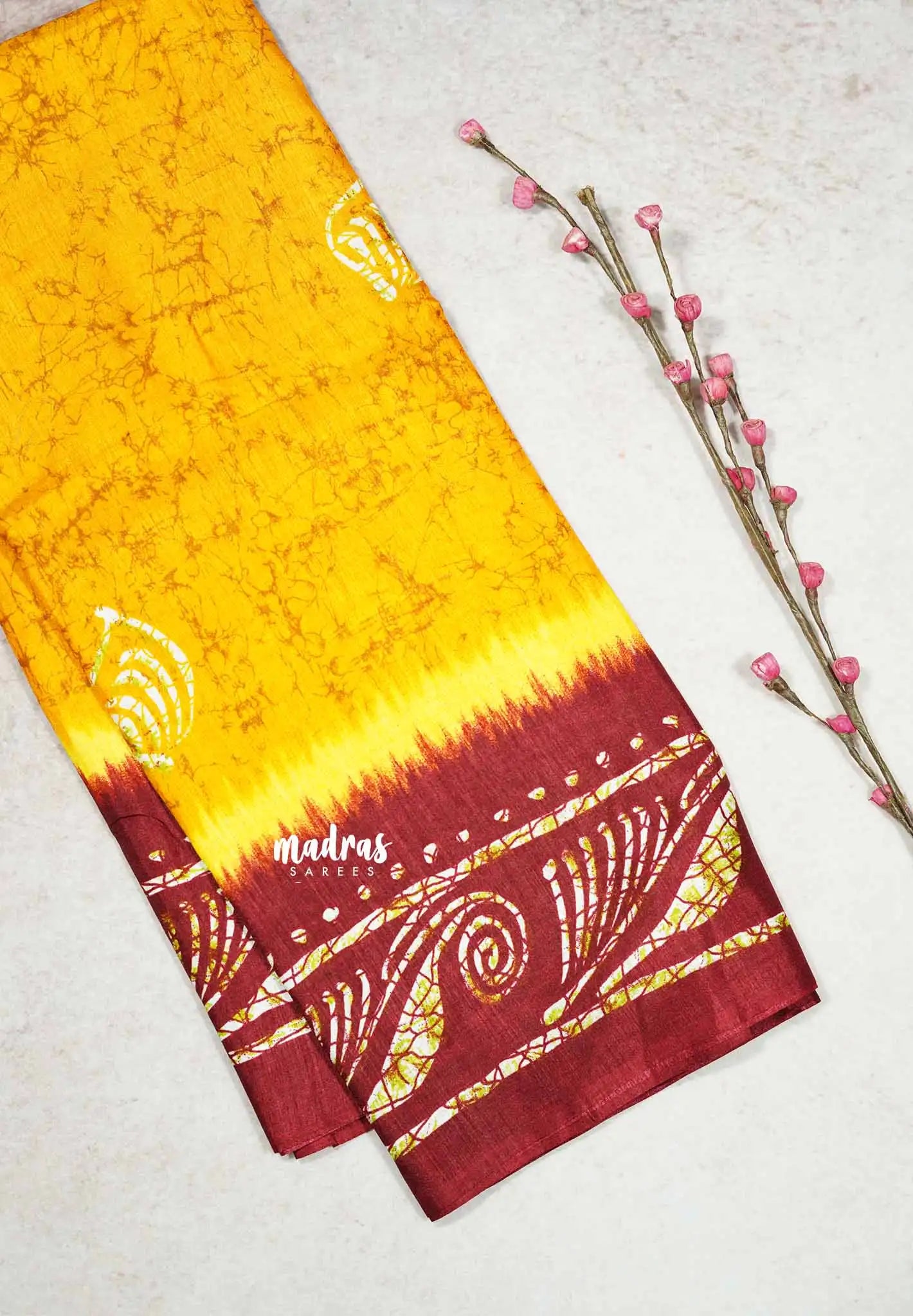 Mustard Yellow - Uniform sarees Malgudi printed silk cotton with batik prints