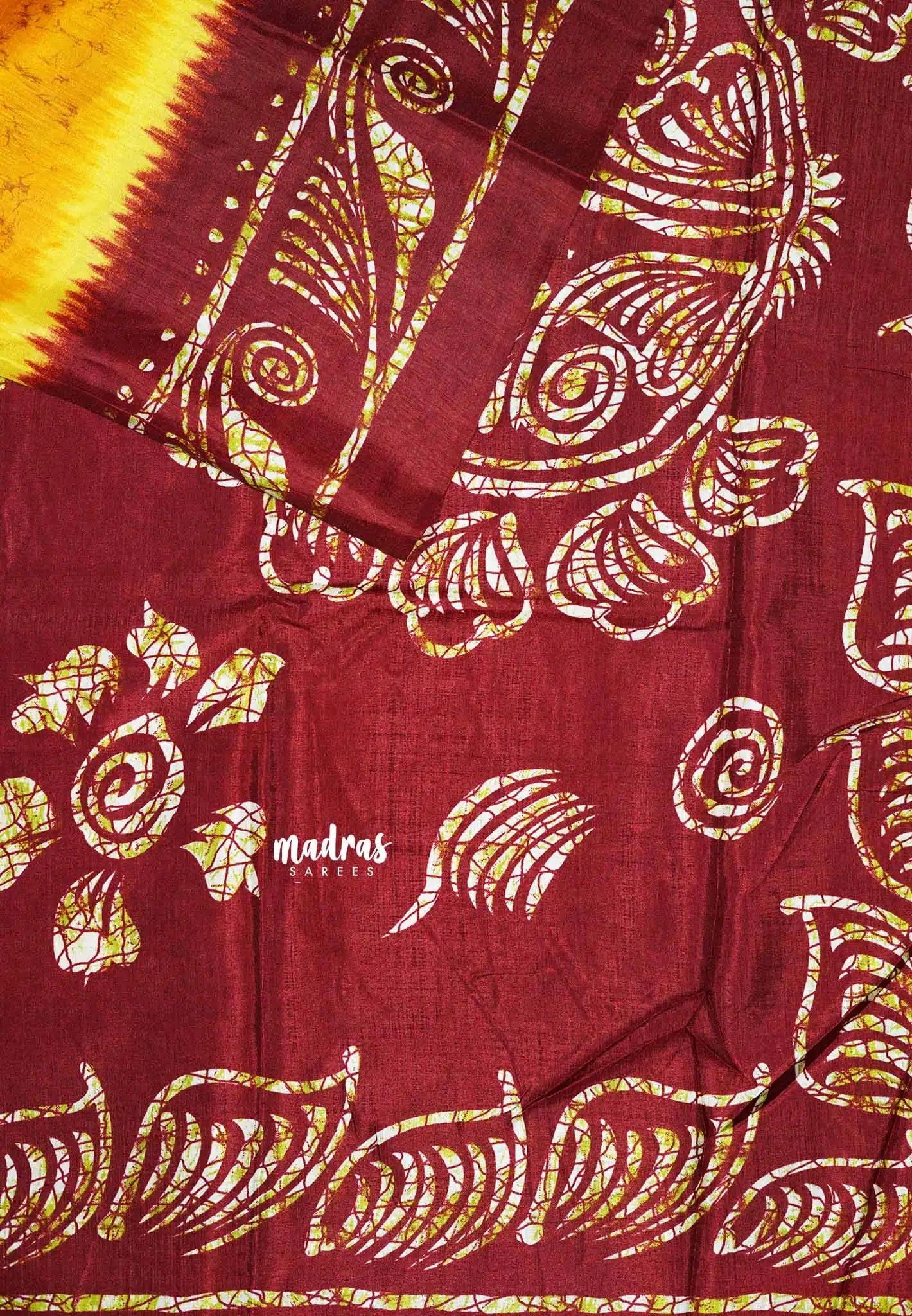 Mustard Yellow - Uniform sarees Malgudi printed silk cotton with batik prints