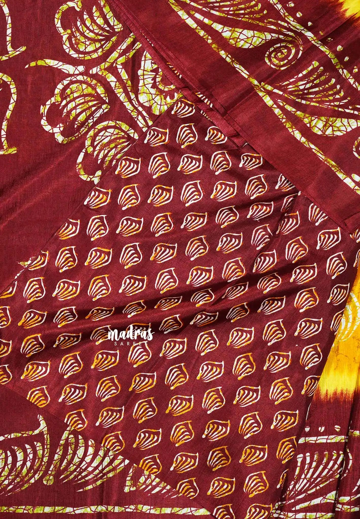 Mustard Yellow - Uniform sarees Malgudi printed silk cotton with batik prints