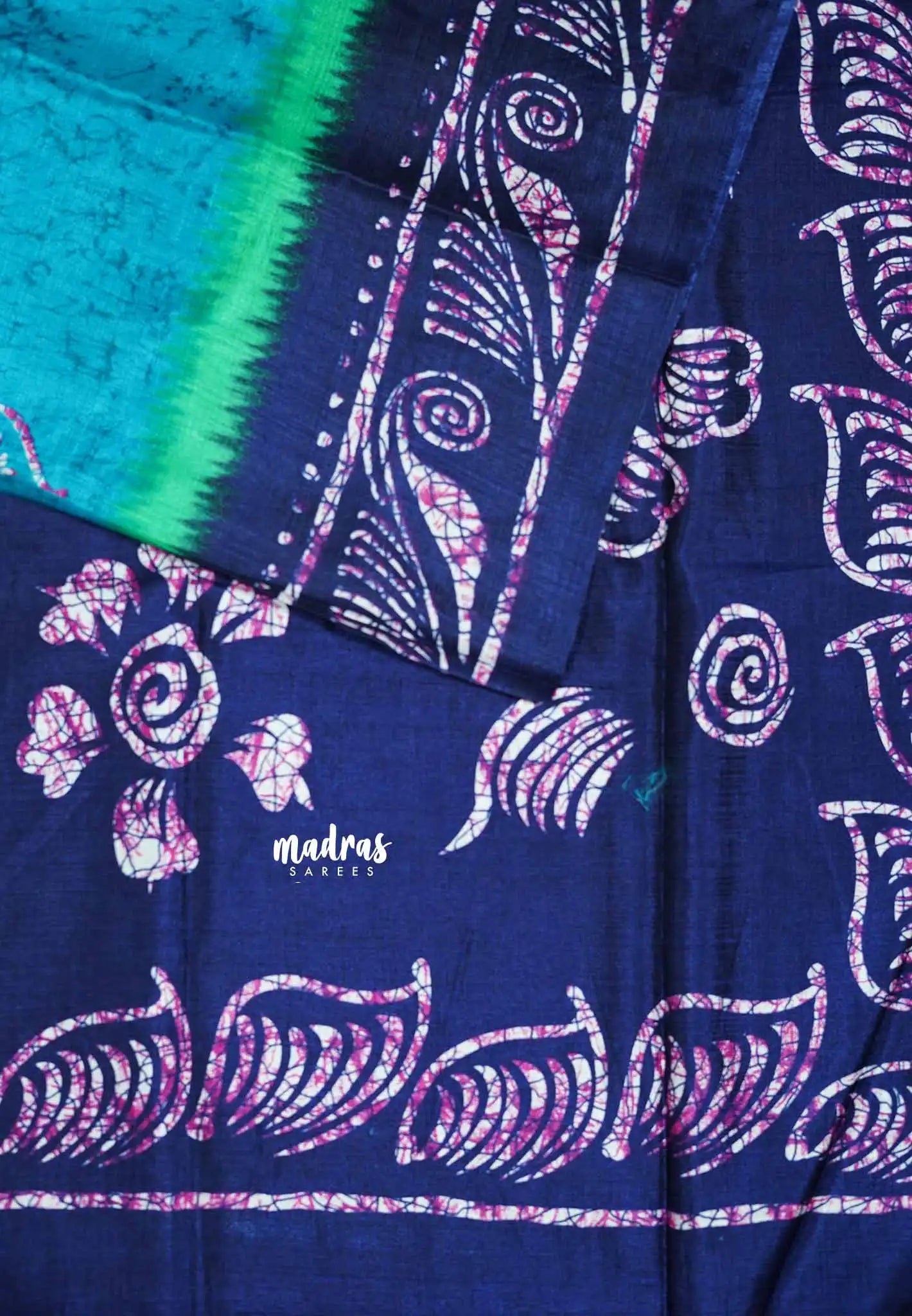 Turquoise Blue - Uniform sarees Malgudi printed silk cotton with batik prints