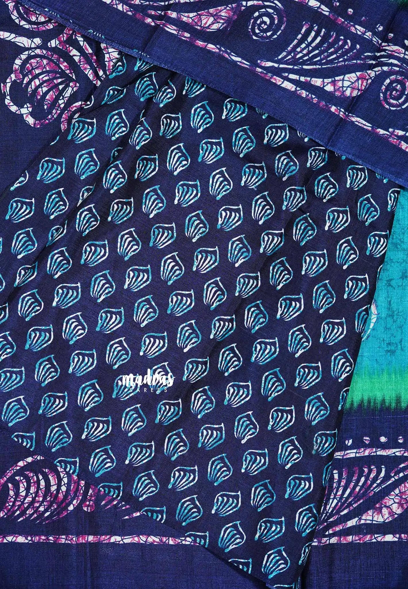 Turquoise Blue - Uniform sarees Malgudi printed silk cotton with batik prints