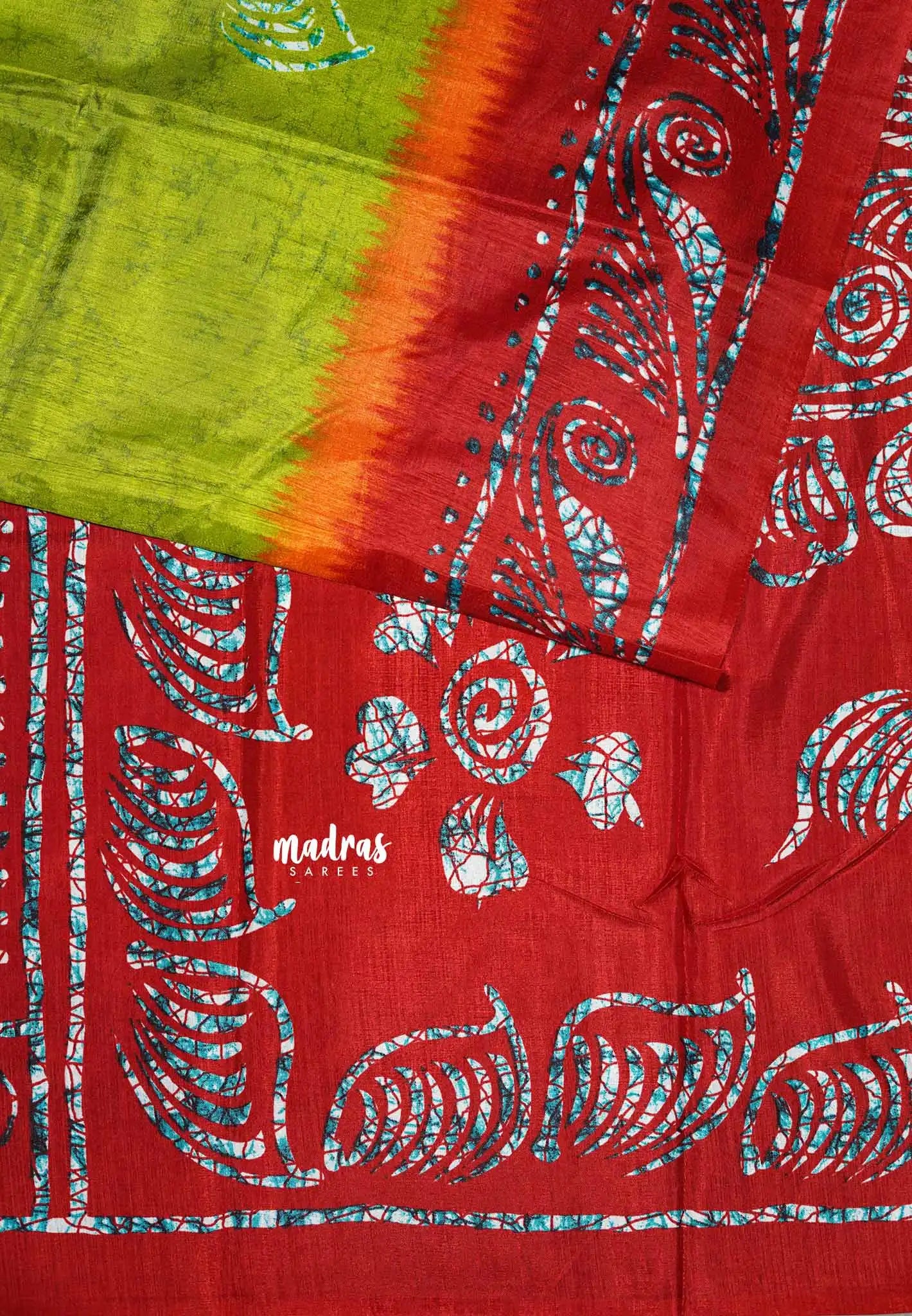 Neon Green - Uniform sarees Malgudi printed silk cotton with batik prints