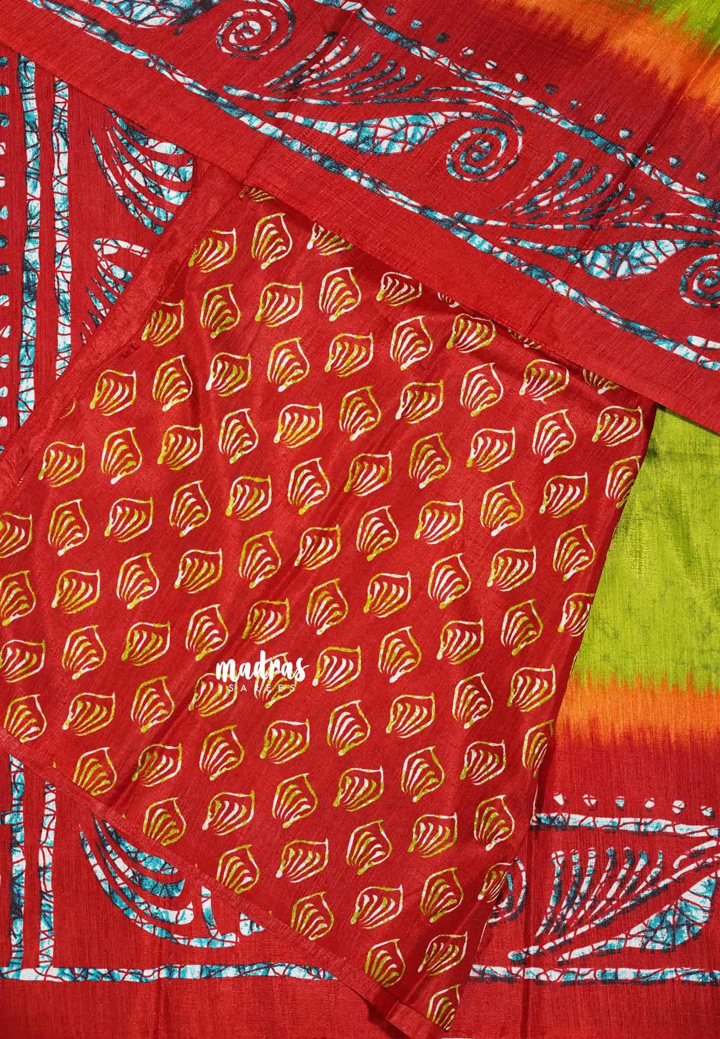 Neon Green - Uniform sarees Malgudi printed silk cotton with batik prints