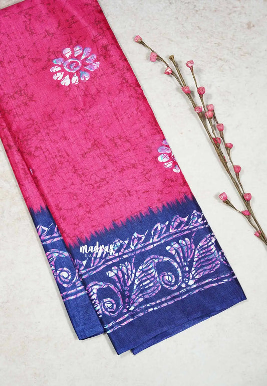 Rani Pink - Uniform sarees Malgudi printed silk cotton with batik prints