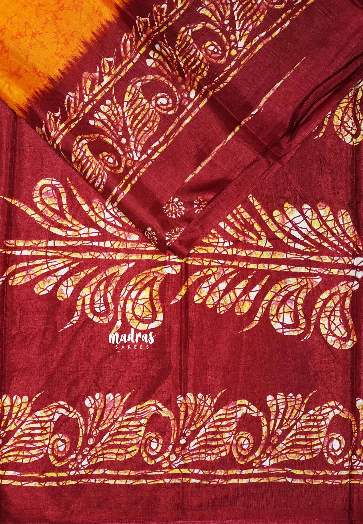 Fanta Orange - Uniform sarees Malgudi printed silk cotton with batik prints
