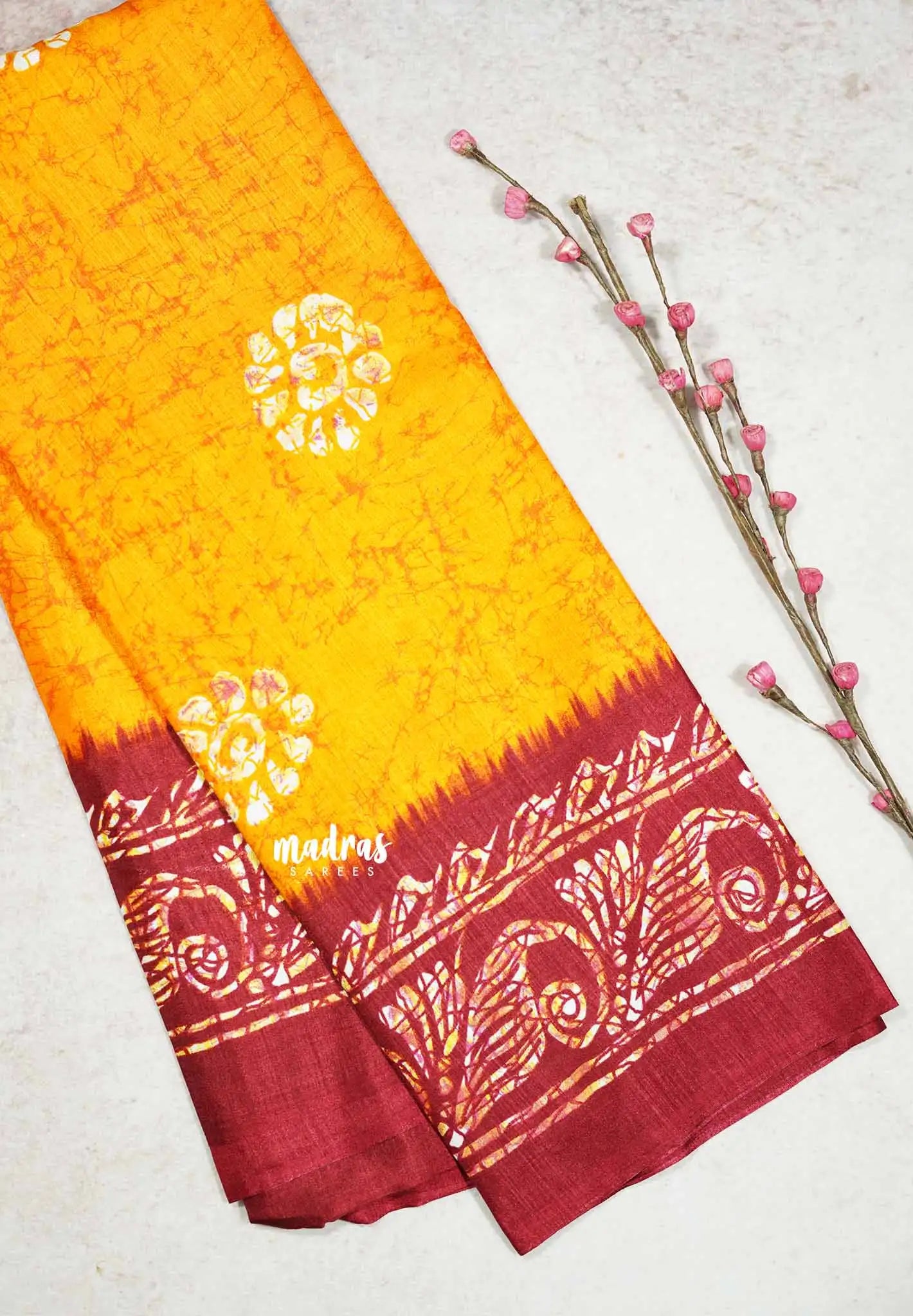 Fanta Orange - Uniform sarees Malgudi printed silk cotton with batik prints