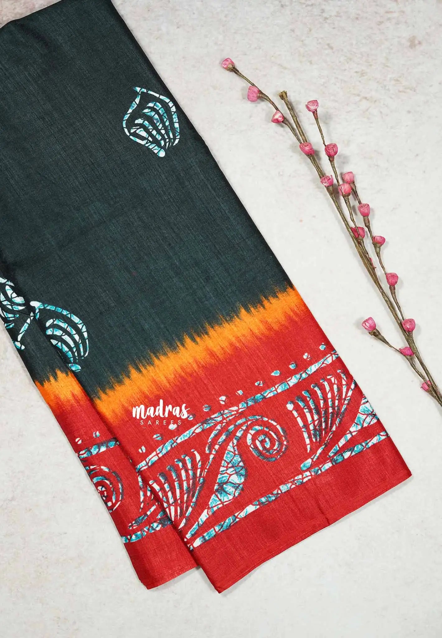 Black - Uniform sarees Malgudi printed silk cotton with batik prints