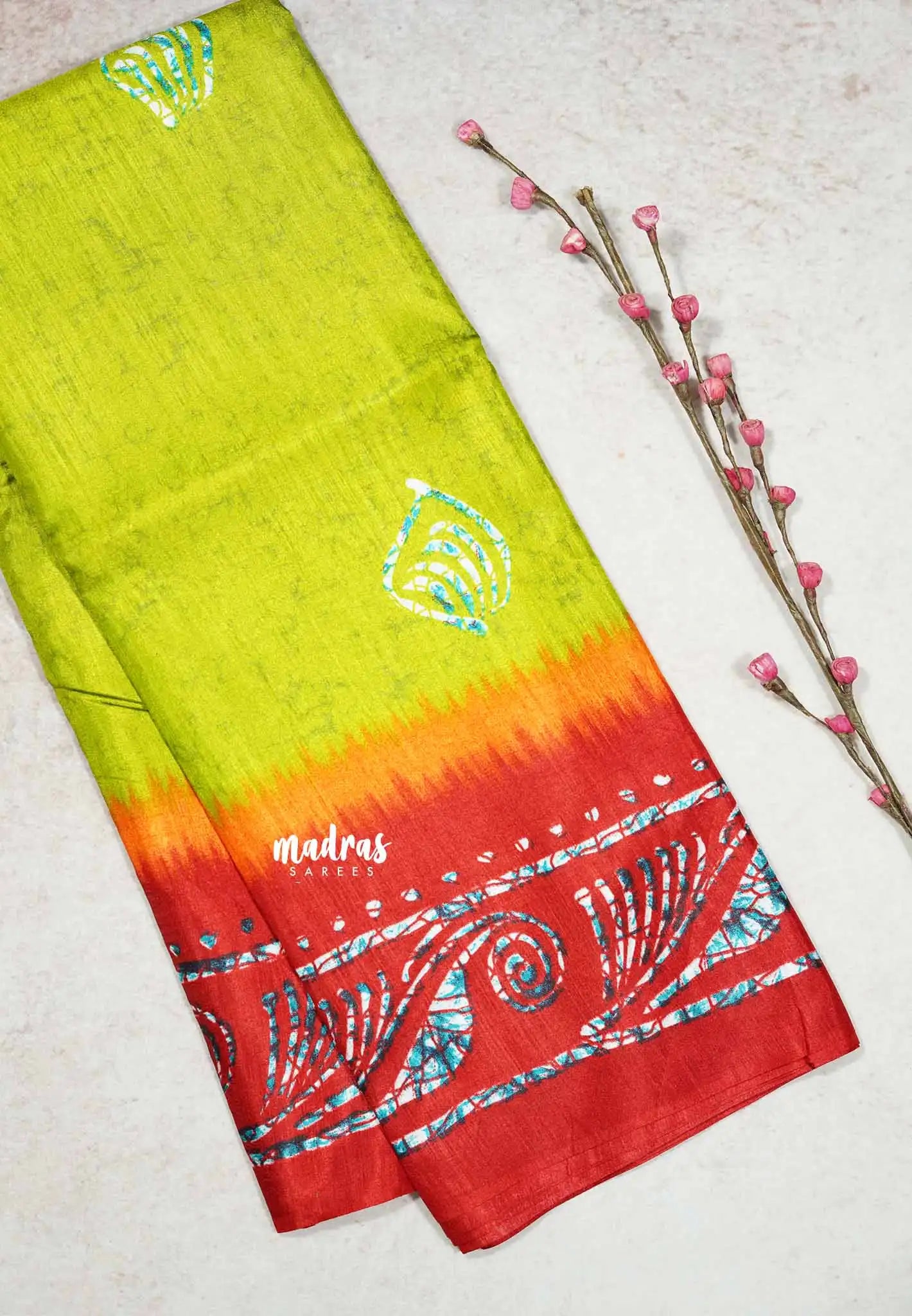 Neon Green - Uniform sarees Malgudi printed silk cotton with batik prints
