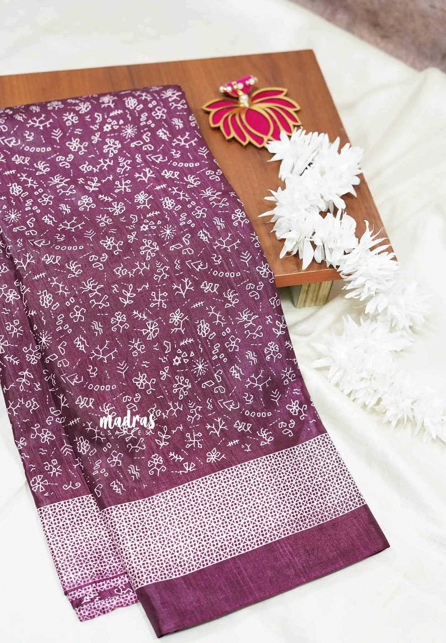 Wine purple - Uniform sarees Malgudi printed silk cotton small prints