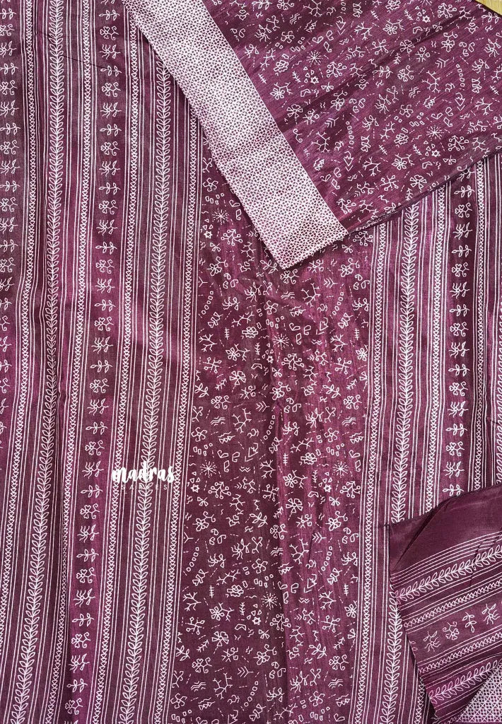 Wine purple - Uniform sarees Malgudi printed silk cotton small prints