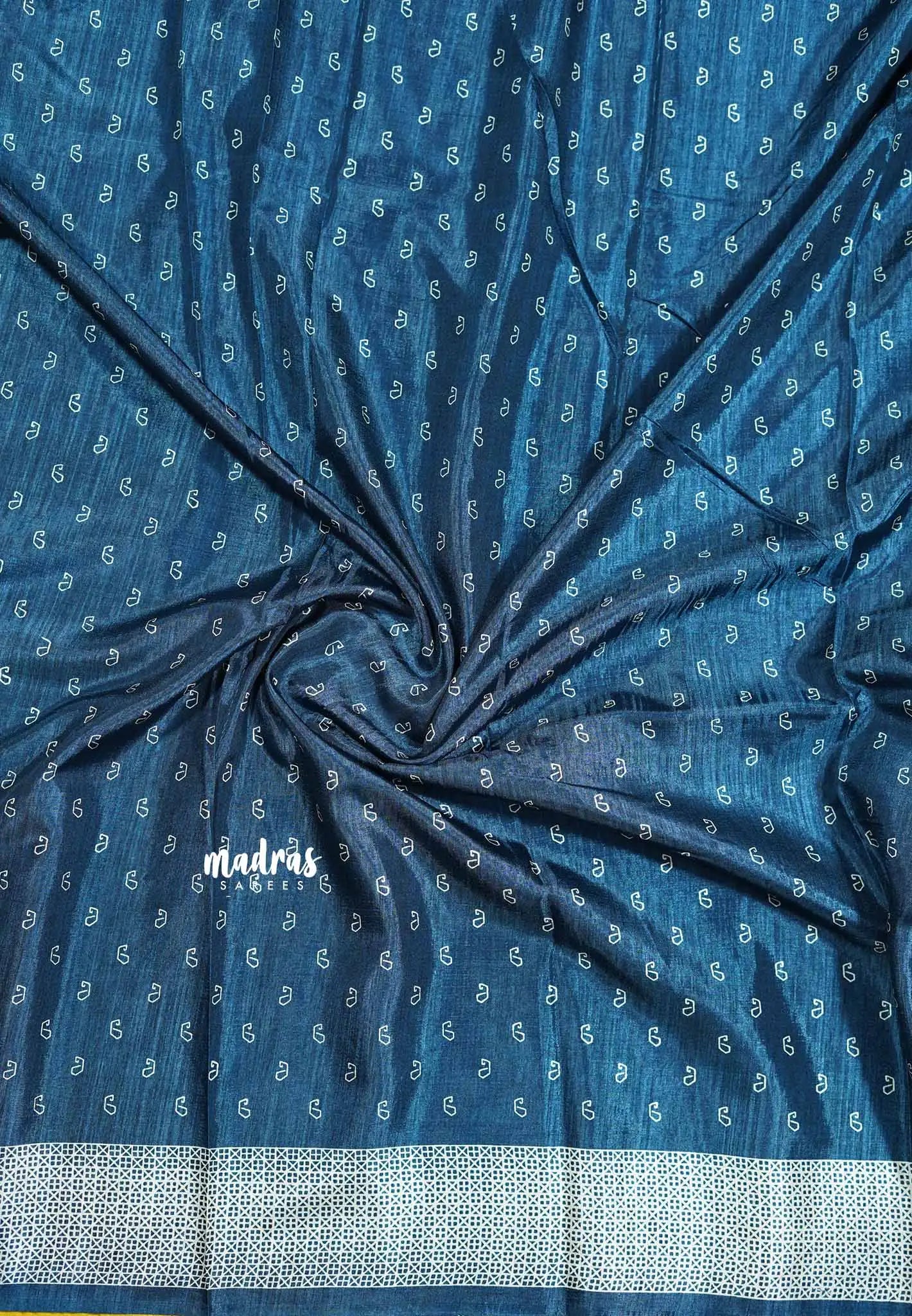Peacock blue - Uniform sarees Malgudi printed silk cotton small prints