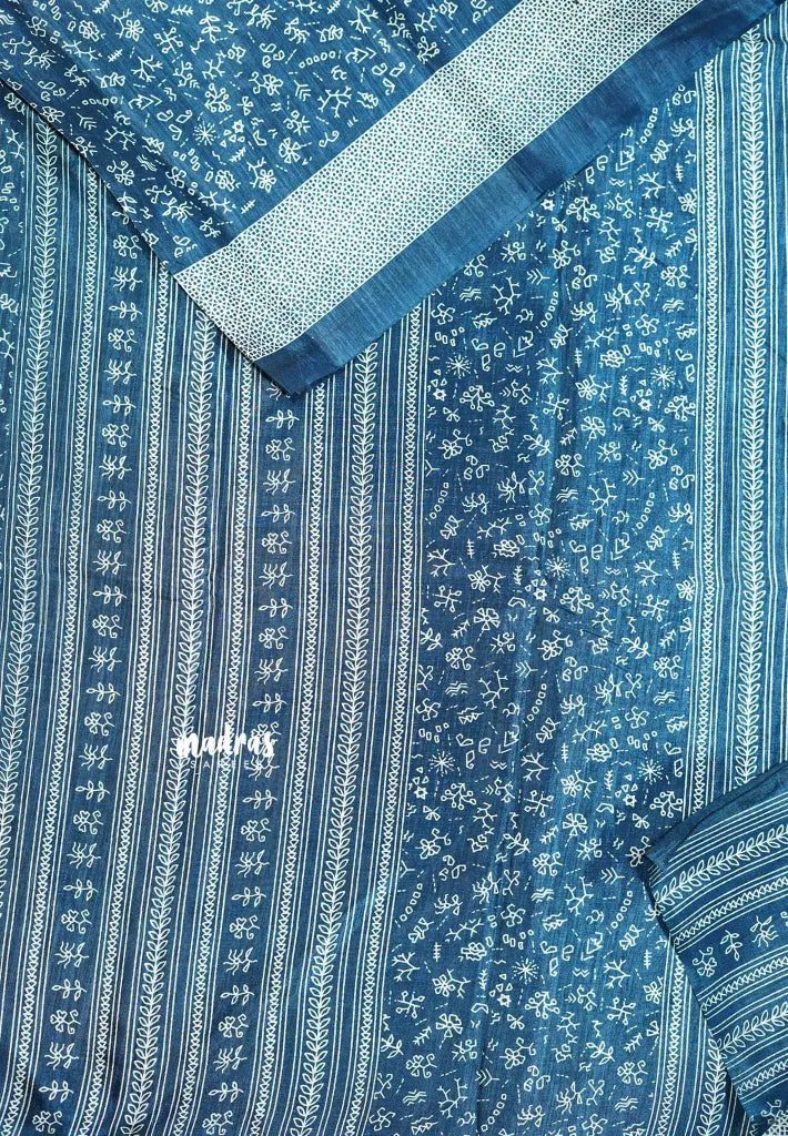 Peacock blue - Uniform sarees Malgudi printed silk cotton small prints