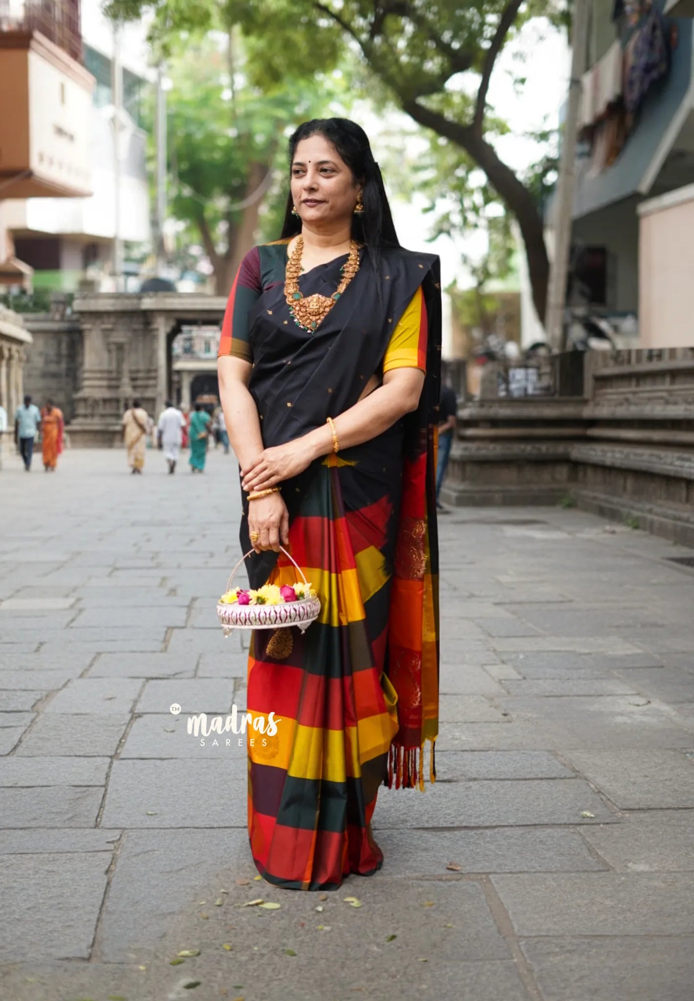 Ebony Black with Sunset Checks - Vedhavalli – Soft Silk Cotton Saree - Perfect for wedding