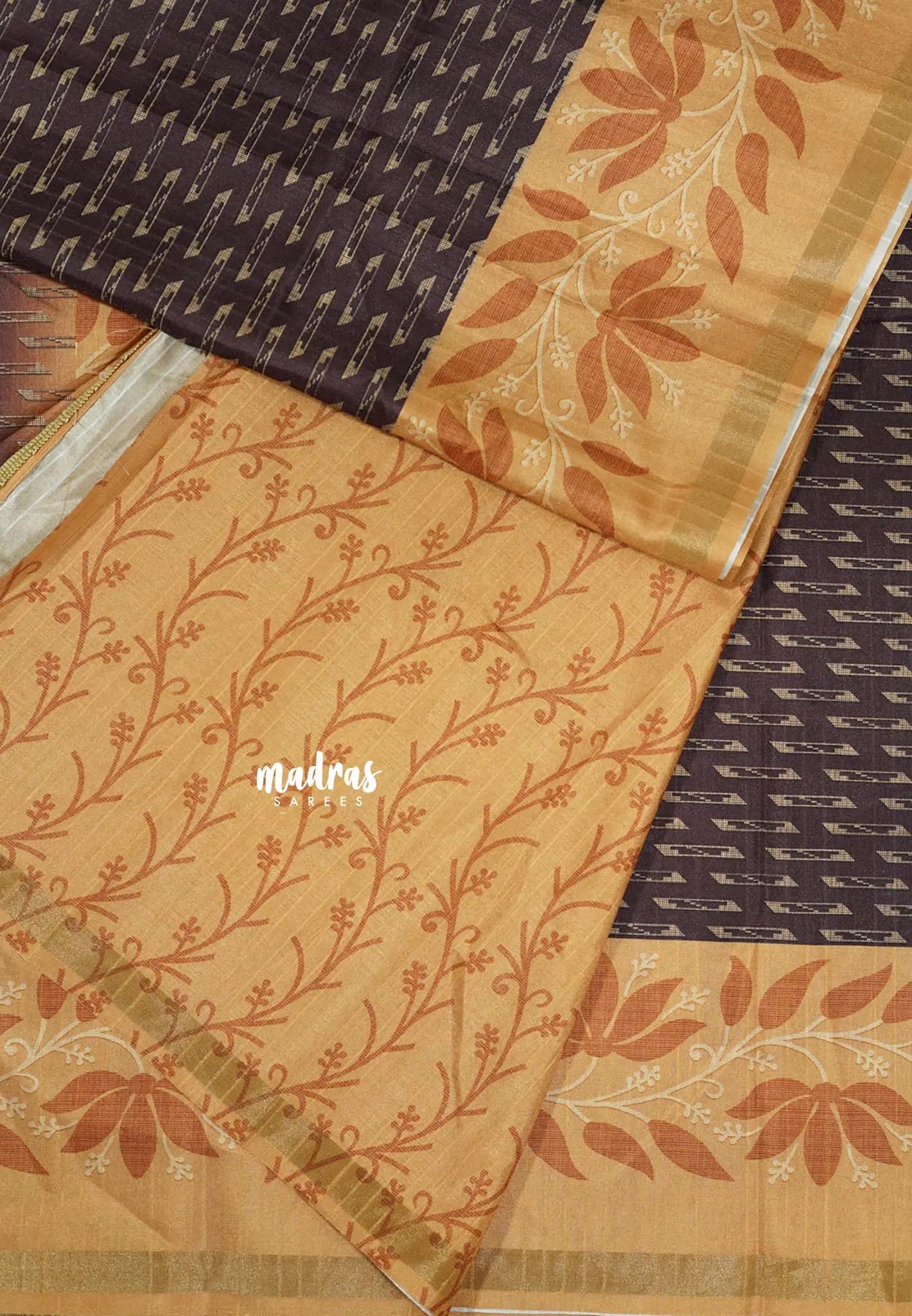 Coco Brown - Yamini Paper silk blend Saree Patterned weave with Floral Zari