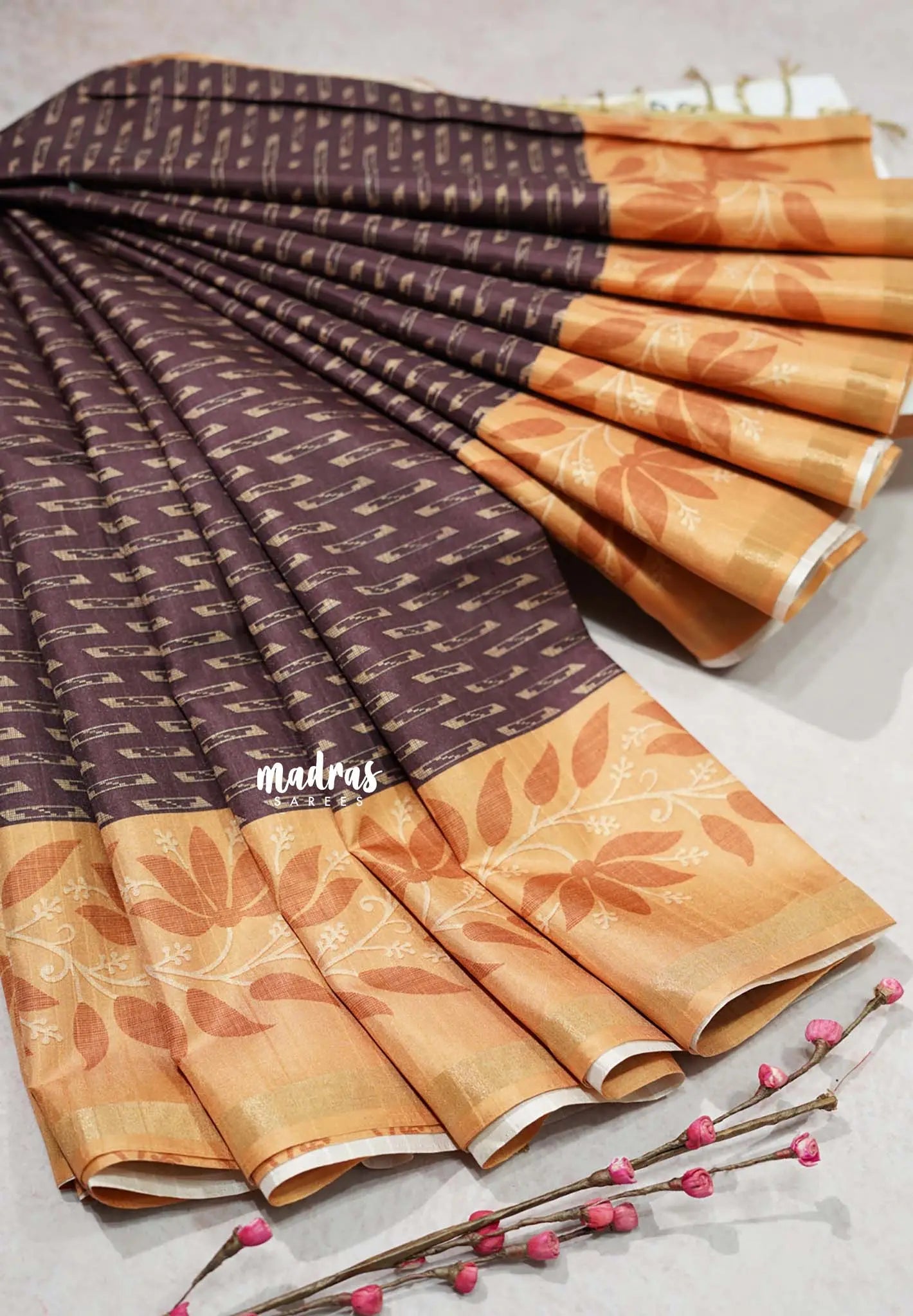 Coco Brown - Yamini Paper silk blend Saree Patterned weave with Floral Zari