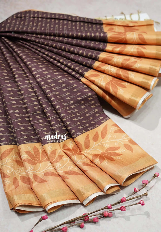 Coco Brown - Yamini Paper silk blend Saree Patterned weave with Floral Zari