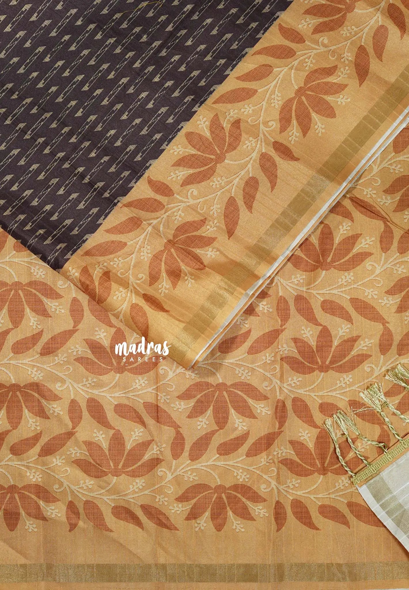 Coco Brown - Yamini Paper silk blend Saree Patterned weave with Floral Zari