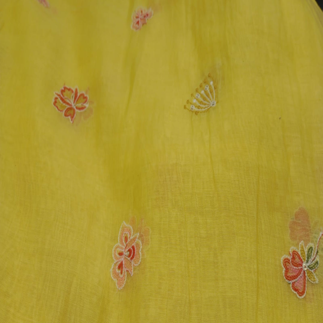 Yellow Chanderi Embroidery Golden Motif