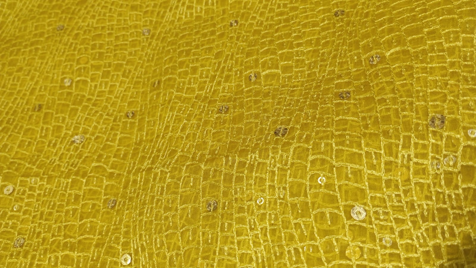 Yellow Organza Embroidery Grid