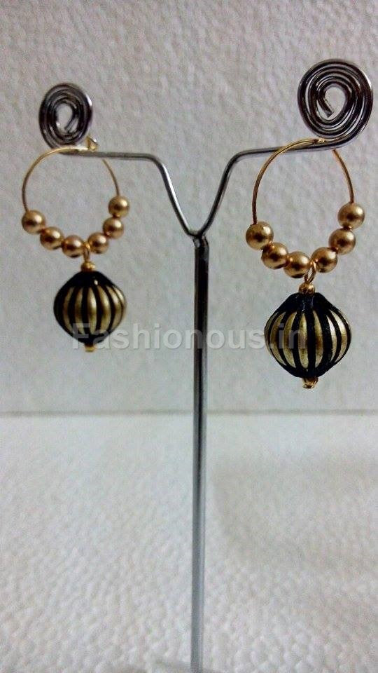 Black and gold beaded hoops