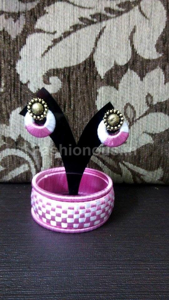 White And Pink Bangle and earrings 