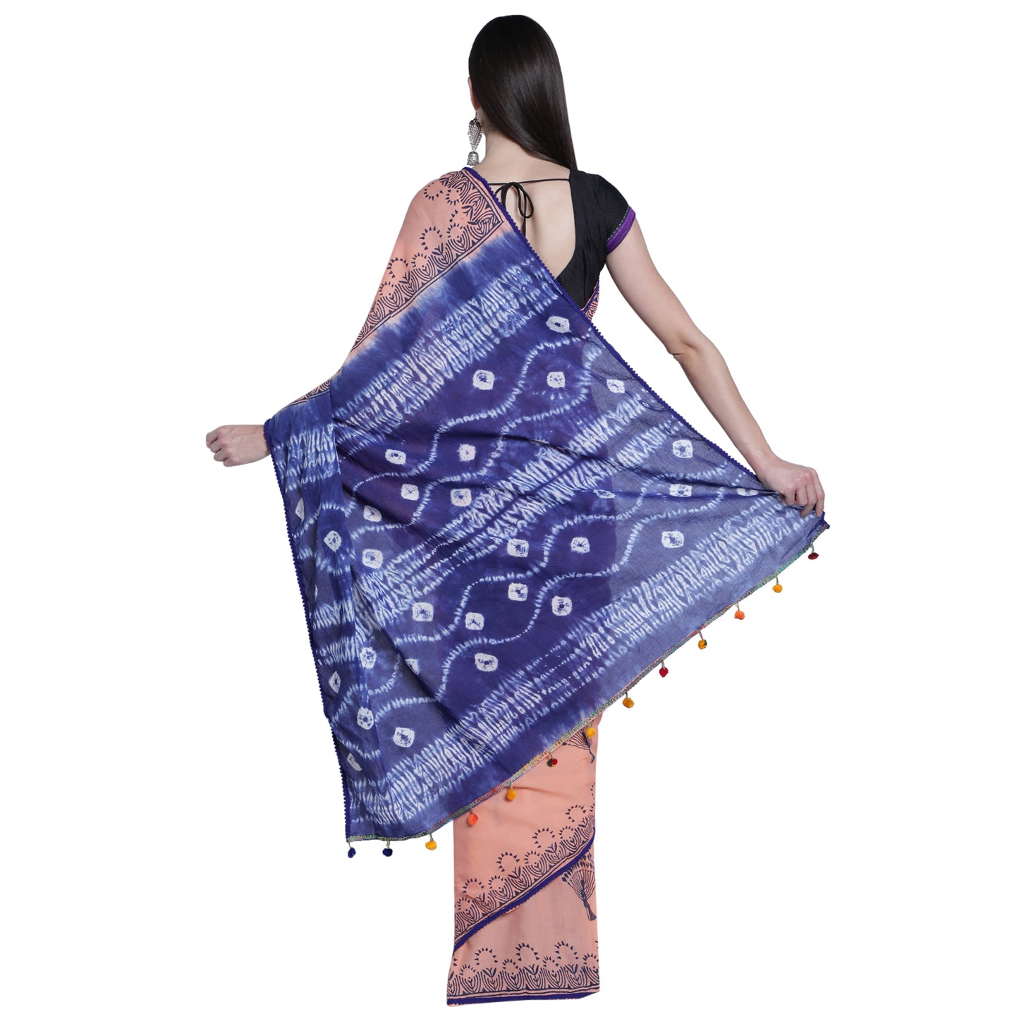 Nature's Embrace: Jaipuri Cotton Saree with Artistic Tree Motif - JCS020