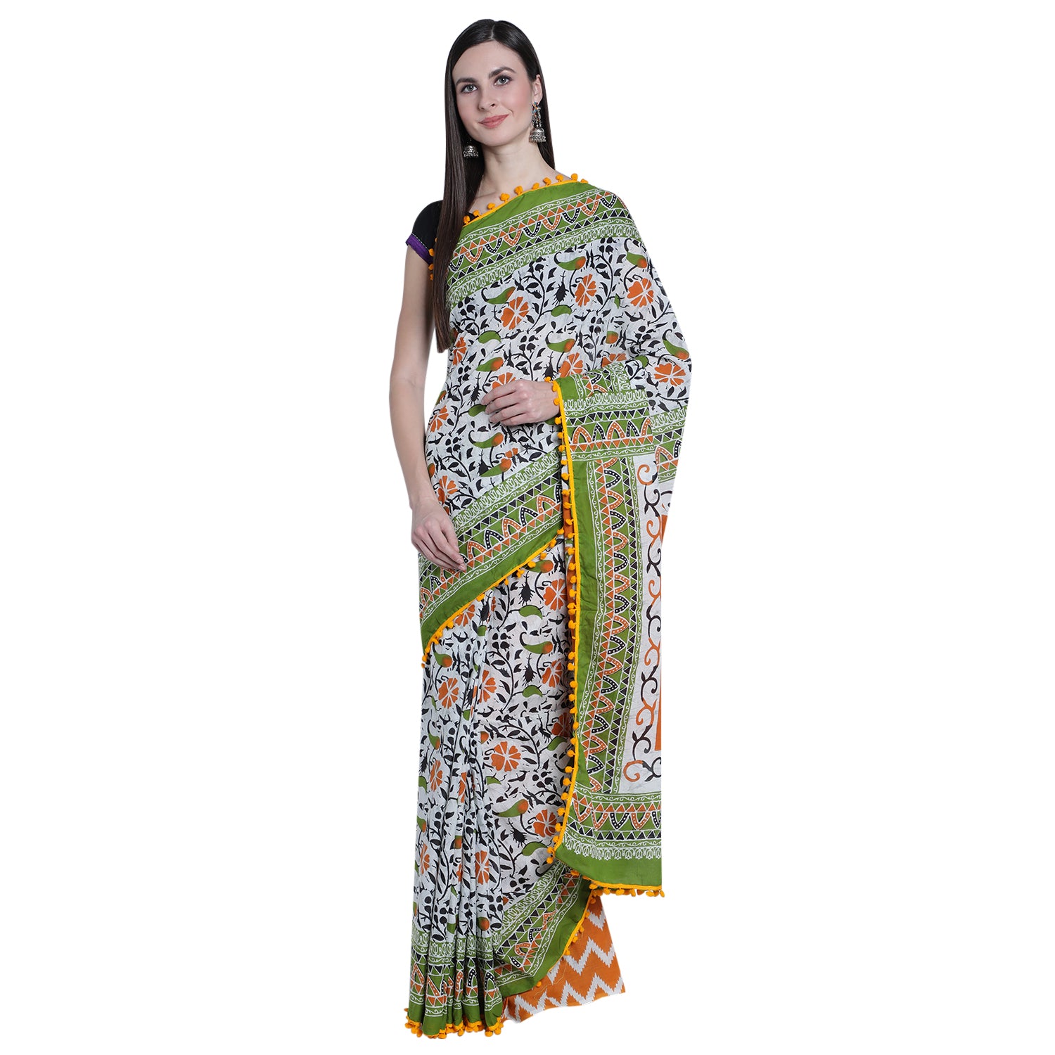 Waves of Tradition: The Jaipuri Cotton Saree with a ZigZag Twist - TCS –  Fashionous