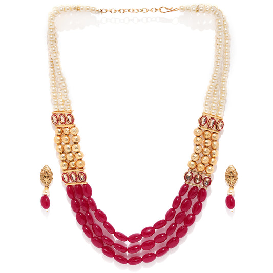 Pearl-Red Bead Necklace Set