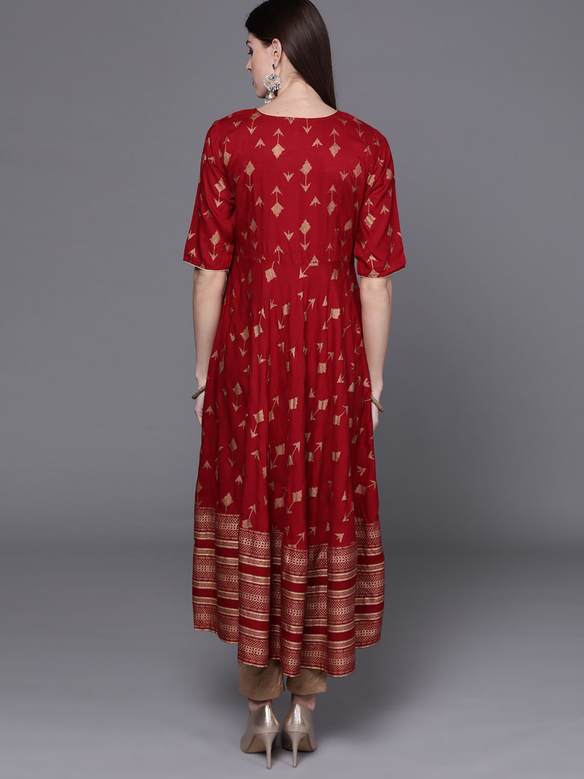 AKS Couture Cotton Geometric Print Anarkali / Umbrella Cut / Gher  For Women