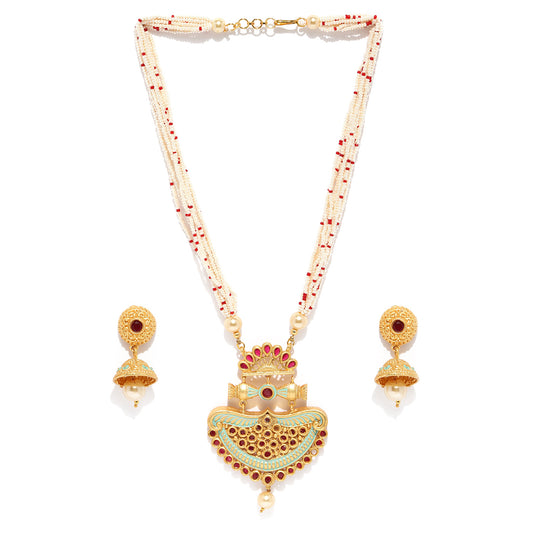 Pearl Beads Kundan Necklace Set