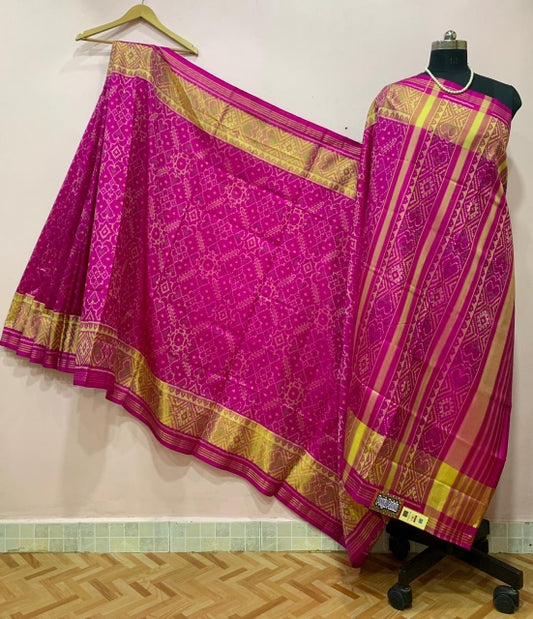 Magenta Alpana Designed with Golden Border Patola Silk Saree-PPSRE-004