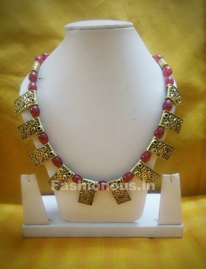Antique Golden ButterFly with Red Beaded Polymer Clay Jewellery Set