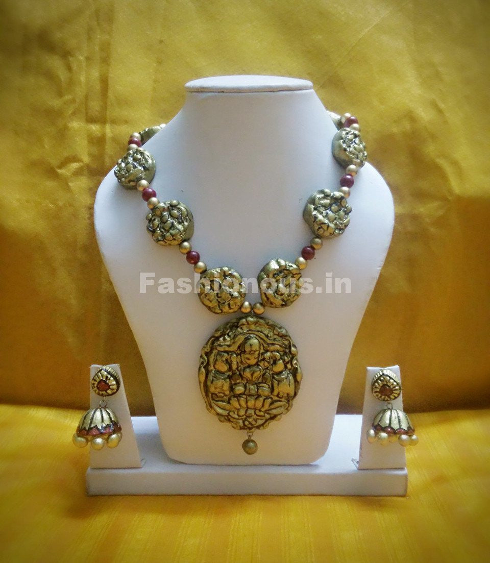 Antique Lakshmi Pendant Long Polymer Clay Jewellery Set  