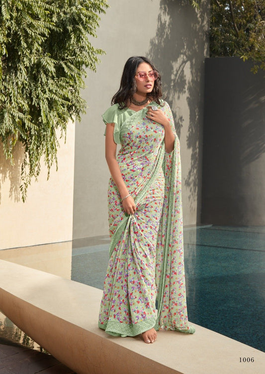 Aquamarine Chiffon saree