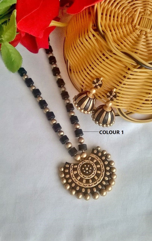 Black Circles Terracotta Jewellery Set