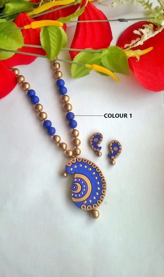 Blue Mango Pendant Terracotta Jewellery Set