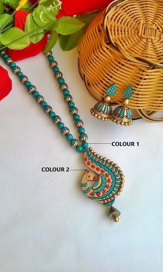 Blue peacock Terracotta Jewellery Set