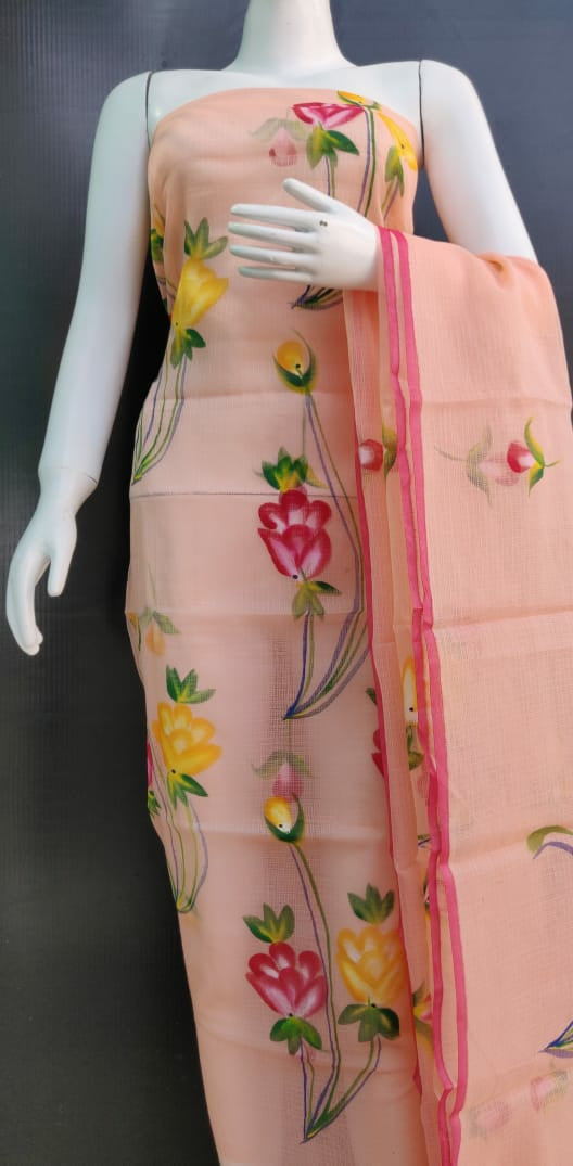 Peach Printed Kota Unstitched Dress Material - BKDM001