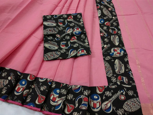 Baby Pink with Kalamkari Blouse Mercerized Silk Cotton Saree-SRE-813